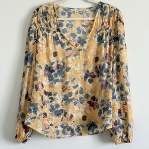 Zac & Rachel Blouse Women XL Yellow Floral Flowy Whimsical Bold Party Feminine
